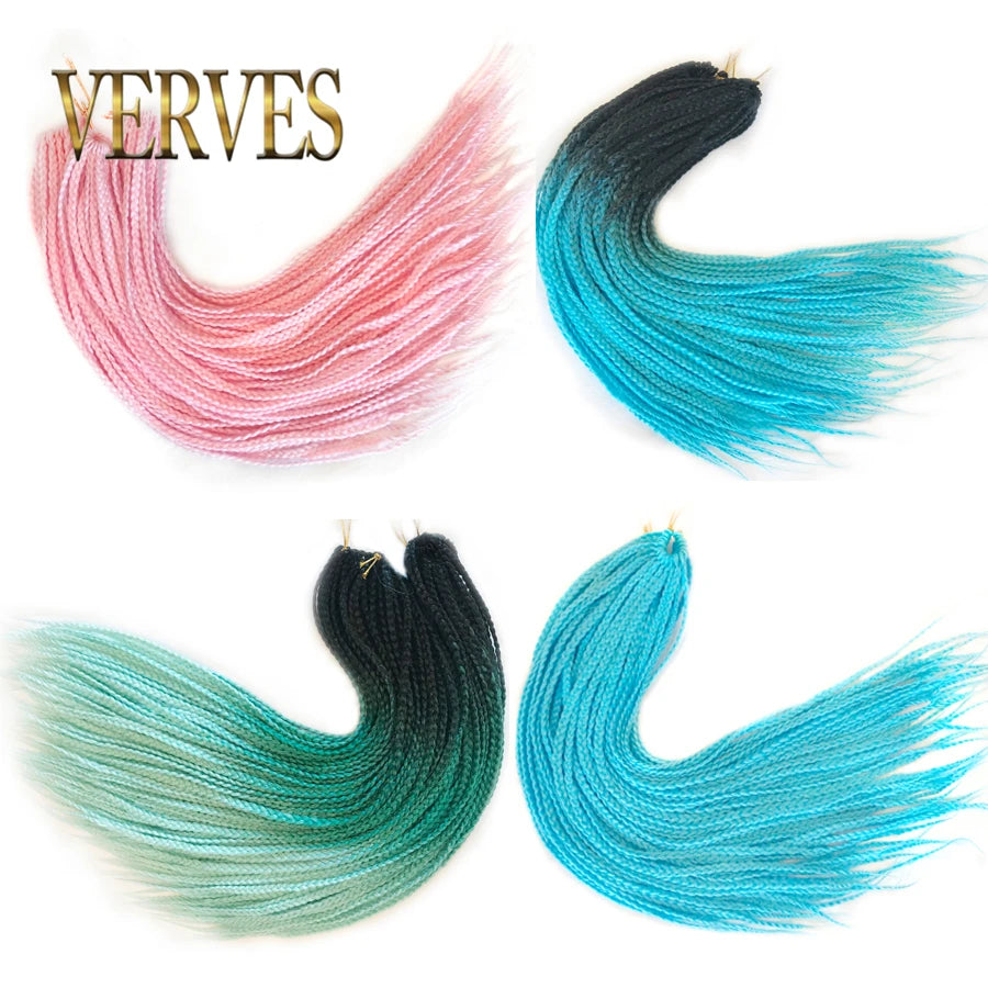 VERVES Crochet Braids Synthetic 24 inch Box Braid 22 Roots/Pcs Ombre Braiding Hair Extensions Heat Fiber Bulk Braid Pink,Black