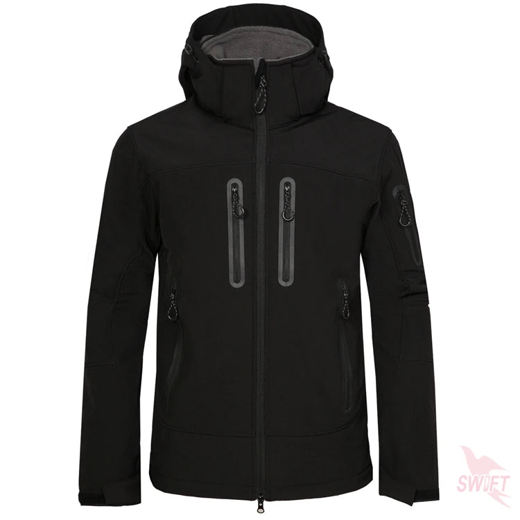 Wasserdichter Softshell-Mantel für Männer mit Custom-Print - Outdoor-Hoodie für Hiking, Skiing und Camping