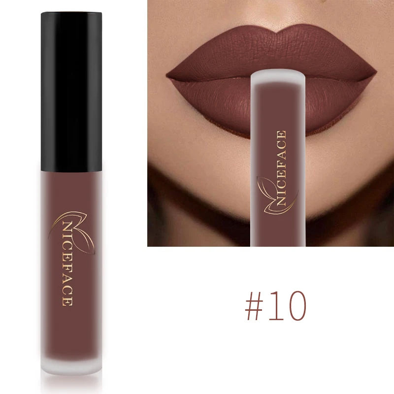 NICEFACE Matte Liquid Lipstick Waterproof Long Lasting Lip Gloss Tint elegant Red Nude Purple Metallic Lipsticks Makeup Cosmetics
