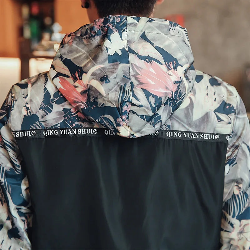 Windbreaker Jackets Mens Hooded Jacket Sportswear Bomber Jacket Fashion Light Weight Flowers Casual Mens jackets Coats Outwear