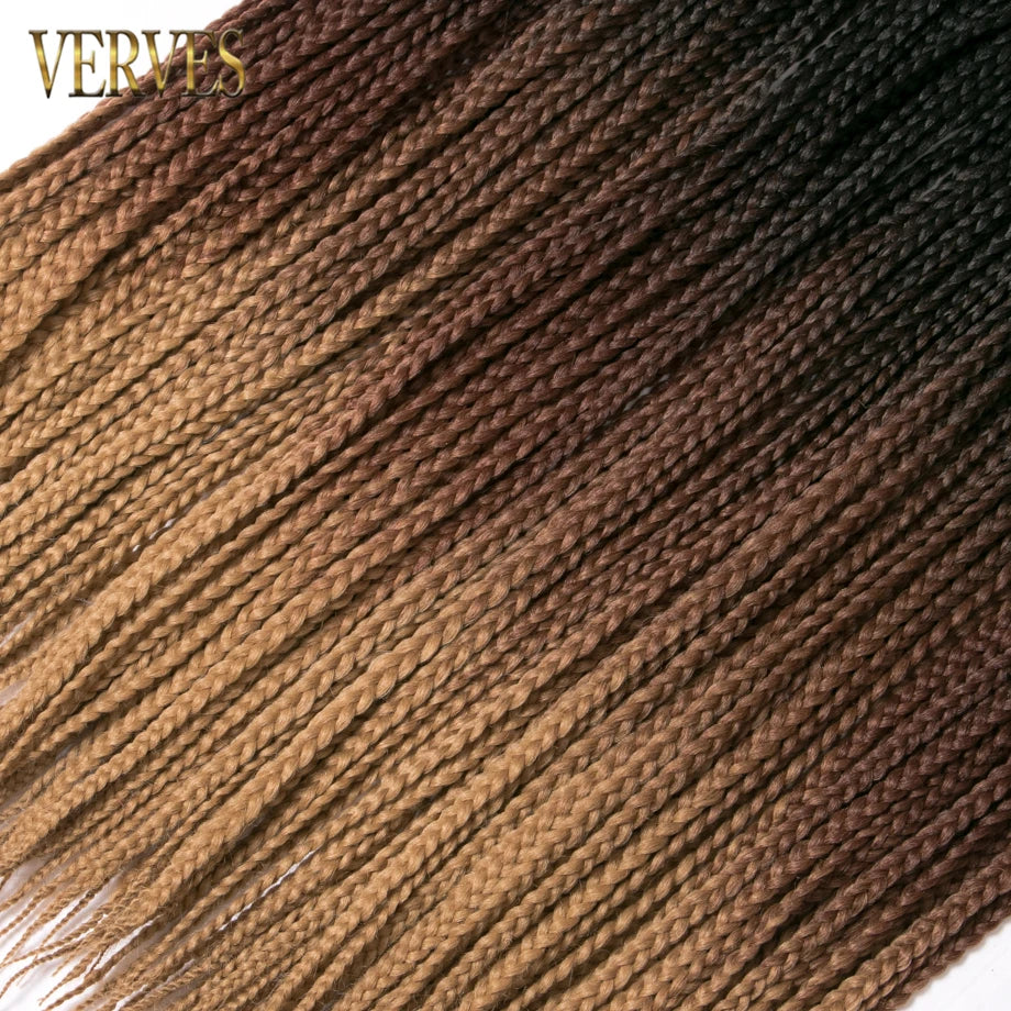VERVES Crochet Braids Synthetic 24 inch Box Braid 22 Roots/Pcs Ombre Braiding Hair Extensions Heat Fiber Bulk Braid Pink,Black