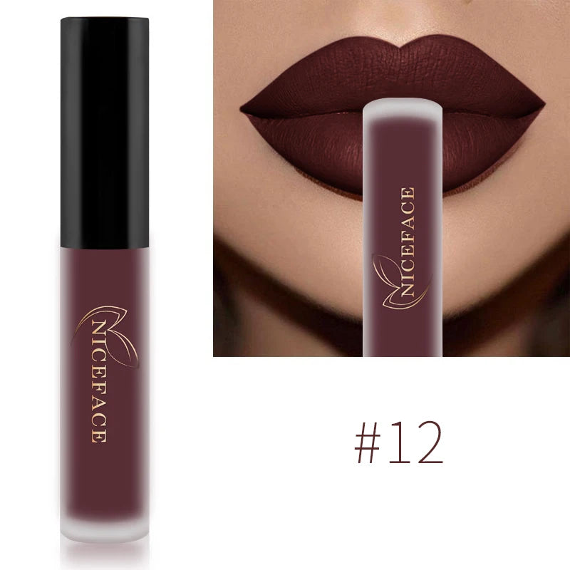 NICEFACE Matte Liquid Lipstick Waterproof Long Lasting Lip Gloss Tint elegant Red Nude Purple Metallic Lipsticks Makeup Cosmetics