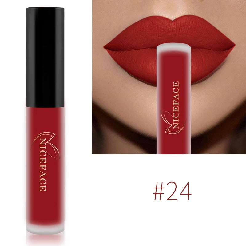 NICEFACE Matte Liquid Lipstick Waterproof Long Lasting Lip Gloss Tint elegant Red Nude Purple Metallic Lipsticks Makeup Cosmetics