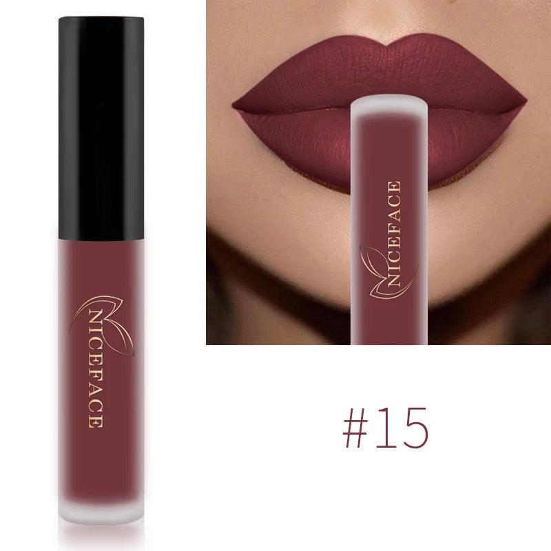 NICEFACE Matte Liquid Lipstick Waterproof Long Lasting Lip Gloss Tint elegant Red Nude Purple Metallic Lipsticks Makeup Cosmetics