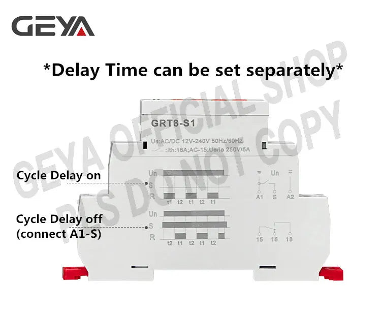 GEYA GRT8-S Asymmetrisches Zeitrelais 16A - SPDT Timer Relay AC/DC 12V-240V
