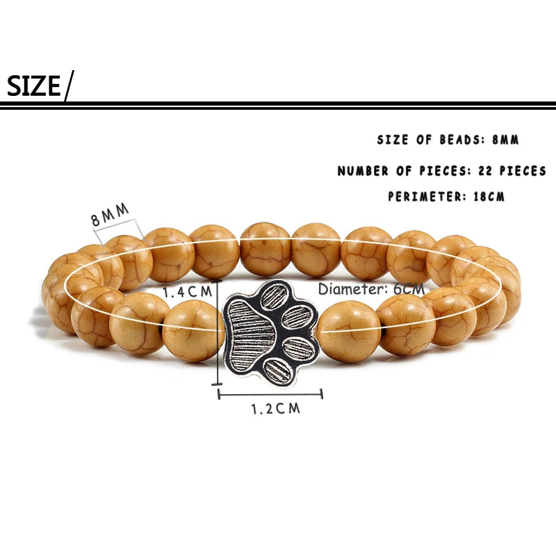 Natürlich Matt Schwarz Lava Vulkanstein: Reliatonny Pfoten Druck Armband Homme Femme - Haustier Gedenkstätte Katze Hund Liebhaber Schmuck Unisex Strand