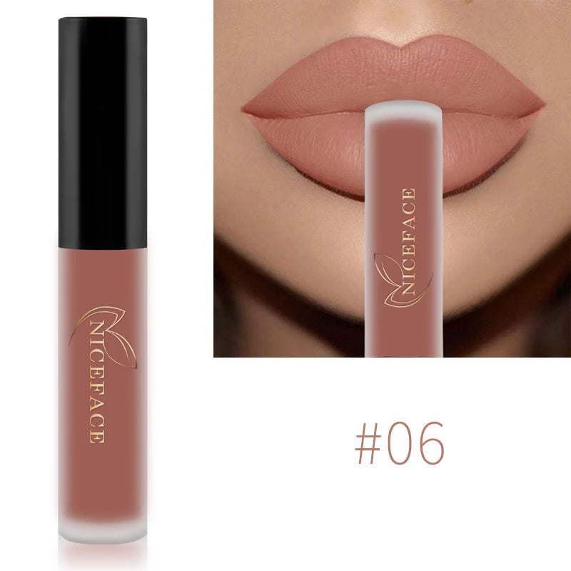 NICEFACE Matte Liquid Lipstick Waterproof Long Lasting Lip Gloss Tint elegant Red Nude Purple Metallic Lipsticks Makeup Cosmetics