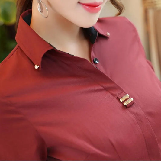 Femei elegante cămașă din bumbac, îmbrăcăminte de lucru, toamnă nouă, de înaltă calitate, mânecă lungă, Slim, la modă, bluză, birou, doamnelor, Plus Size, topuri formale