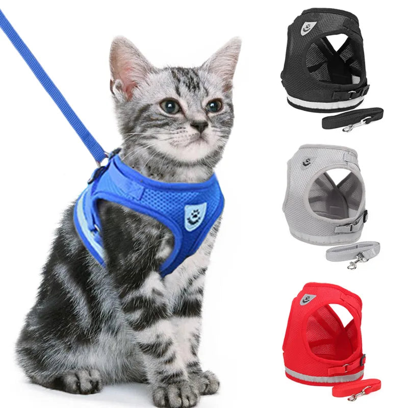 Reflektierend Katze Geschirr Leine Set 2025: YUDODO Nylon Mesh Kätzchen Welpen - Hunde Weste Geschirr Yorkies Mops S/M/L/XL Atmungsaktiv Verstellbar Schnell Lösbar