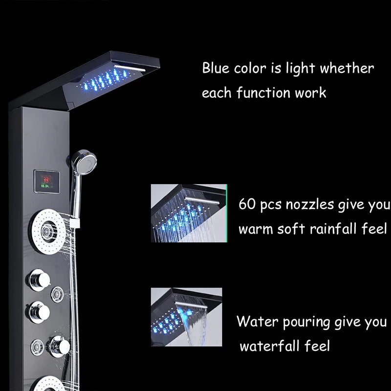 LED Duschsystem mit Temperaturanzeige - Regendusche Set mit Massage & SPA Funktion