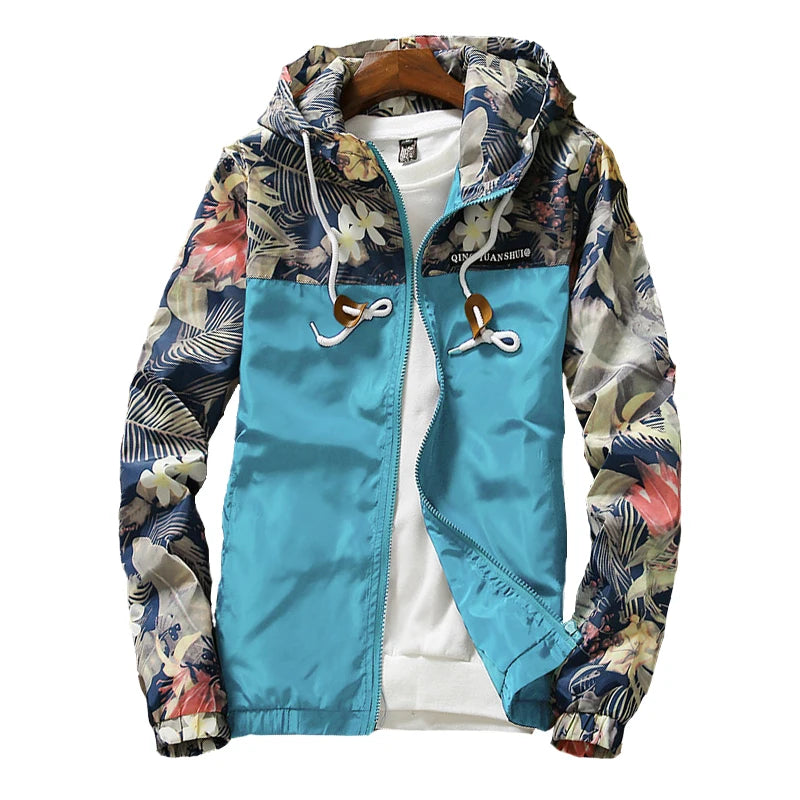 Windbreaker-Jacken Männer Kapuzen-Jacket Sportswear Bomber-Jacket Mode Light-Weight-Blumen Casual Männer-Jacken Mäntel Outwear