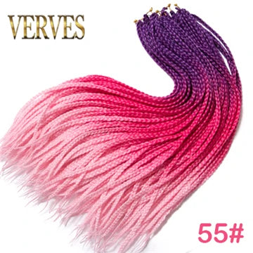 VERVES Crochet Braids Sintetic 24 inch Box Braid 22 Rădăcini/Buc Extensii de Păr Ombre Împletit Fibră Călduroasă Împletitură Vrac Roz, Negru