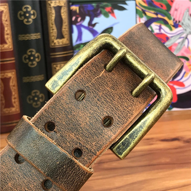 Herren Ledergürtel 2025 - Super Wide 4.2CM Luxury Thick Genuine Leather Double Buckle