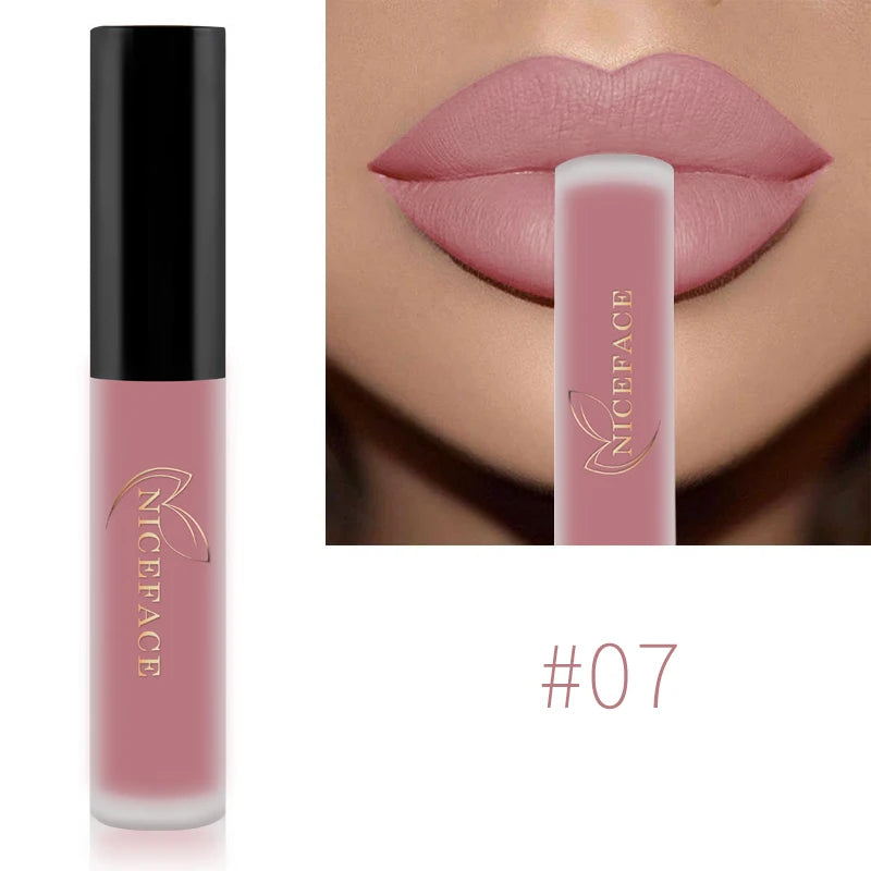 NICEFACE Matte Liquid Lipstick Waterproof Long Lasting Lip Gloss Tint elegant Red Nude Purple Metallic Lipsticks Makeup Cosmetics