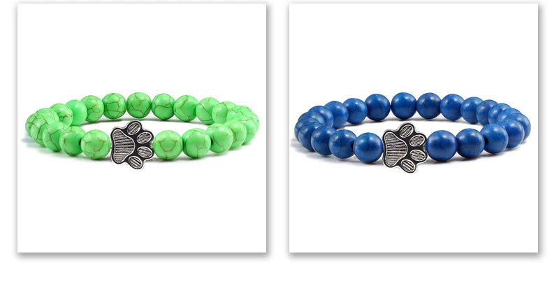 Reliatonny Natürlich Matt Schwarz Lava Vulkanstein 2025: Pfoten Druck Armband Homme Femme - Haustier Gedenkstätte Katze Hund Liebhaber Schmuck Unisex Strand