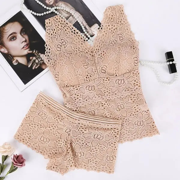 Lace elegant Women Push Up Seamless Embroidery Bra Bra Set Wire Free Lingerie Transparent Female Underwear Set