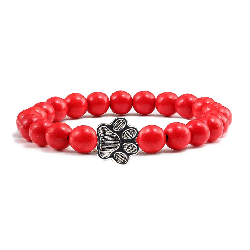 Reliatonny Natürlich Matt Schwarz Lava Vulkanstein 2025: Pfoten Druck Armband Homme Femme - Haustier Gedenkstätte Katze Hund Liebhaber Schmuck Unisex Strand