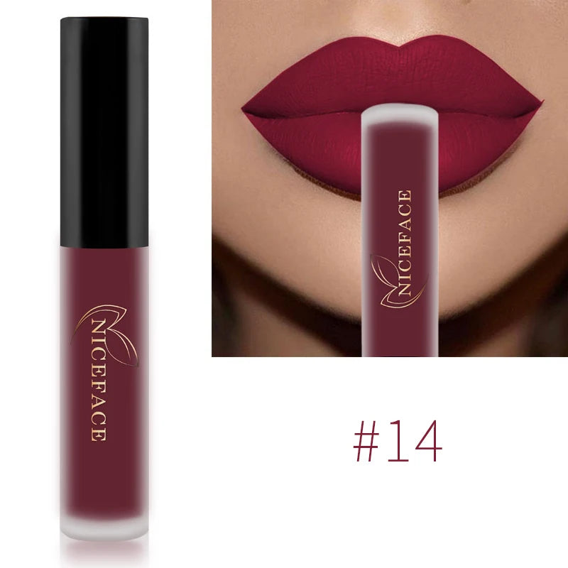 NICEFACE Matte Liquid Lipstick Waterproof Long Lasting Lip Gloss Tint elegant Red Nude Purple Metallic Lipsticks Makeup Cosmetics