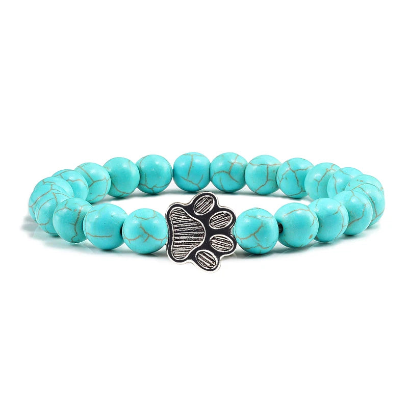 Natürlich Matt Schwarz Lava Vulkanstein: Reliatonny Pfoten Druck Armband Homme Femme - Haustier Gedenkstätte Katze Hund Liebhaber Schmuck Unisex Strand