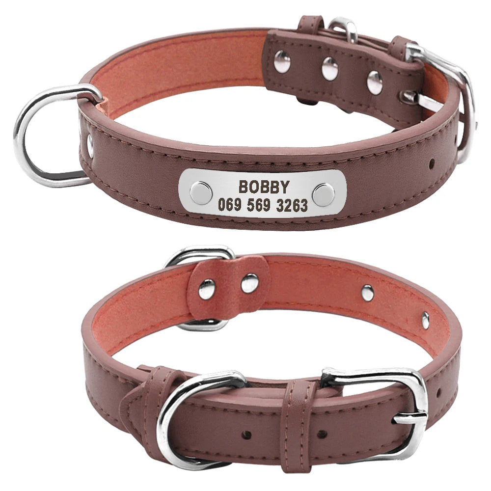 Zgardă personalizată pentru câini, mare, durabilă, din piele PU, căptușită, pentru identificare de animale de companie, personalizată pentru câini mici, medii, mari, pisici, 4 mărimi
