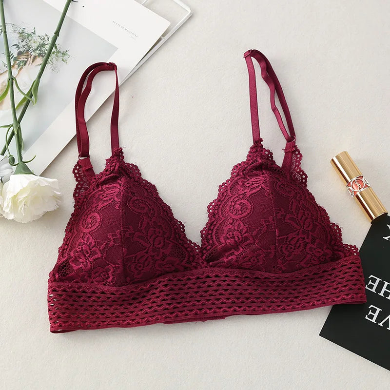 BH 2025: fenlandwell Floral Lace Bralette Girls Non-Wire Push Up Bras - For Women Soft Sexy Intimates Brassiere V-neck Lingerie Female Underwear Collection