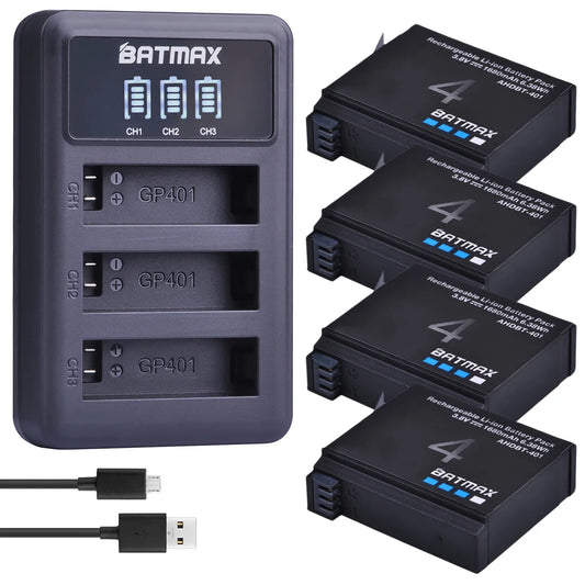 Set baterii de schimb Batmax AHDBT-401 - 4x1680mAh 3.7V USB