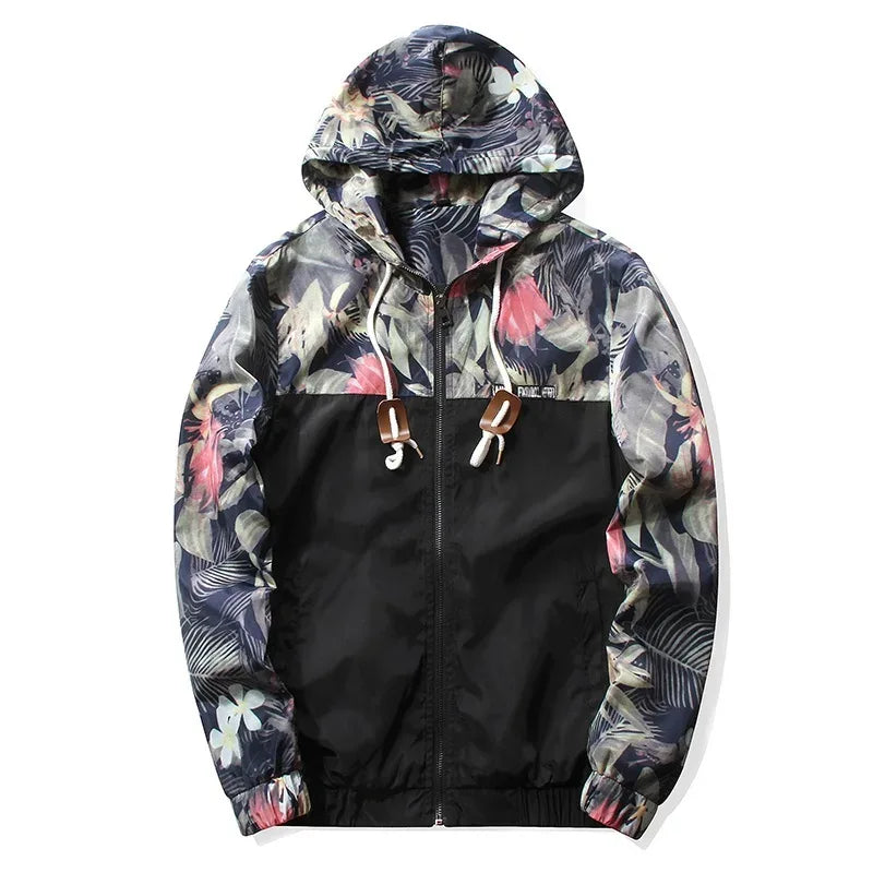 Windbreaker Jacken Herren Kapuzen Jacke Sportbekleidung Bomber Jacke Mode Leicht Gewicht Blumen Casual Herren Jacken Mäntel Oberbekleidung - Golden Bridge Store