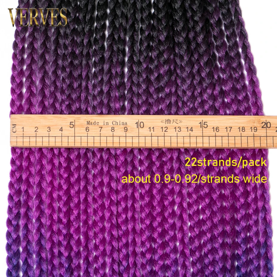 VERVES Crochet Braids Sintetice 24 inch Box Braid 22 Rădăcini/Buc Extensii de Păr Ombre Împletitură de Păr Fibră Călduroasă Împletitură Vrac Roz, Negru