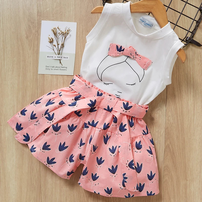 Bear Leader Neuer Sommer Casual Kinder Sets Chiffon Blumen Blau T-Shirt Hosen Mädchen Kleidung Sets Kinder Sommer Set für 3-7 Jahre