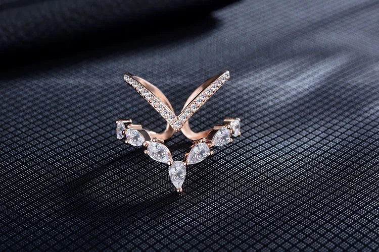 925 Sterling Silber Doppelring - Zirkonia Verstellbar 2g