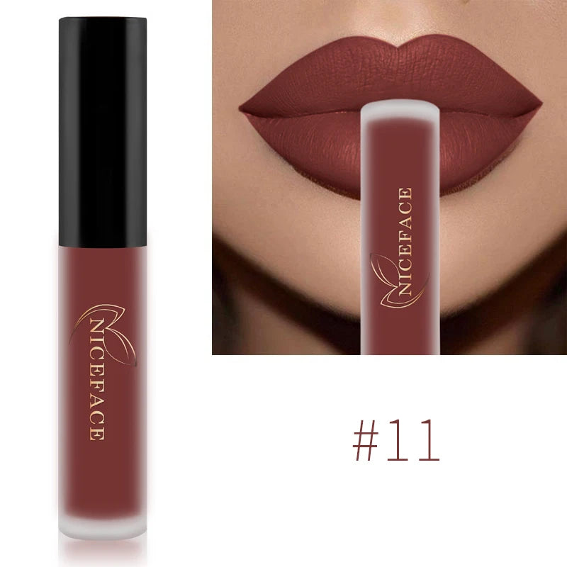NICEFACE Matte Liquid Lipstick Waterproof Long Lasting Lip Gloss Tint elegant Red Nude Purple Metallic Lipsticks Makeup Cosmetics