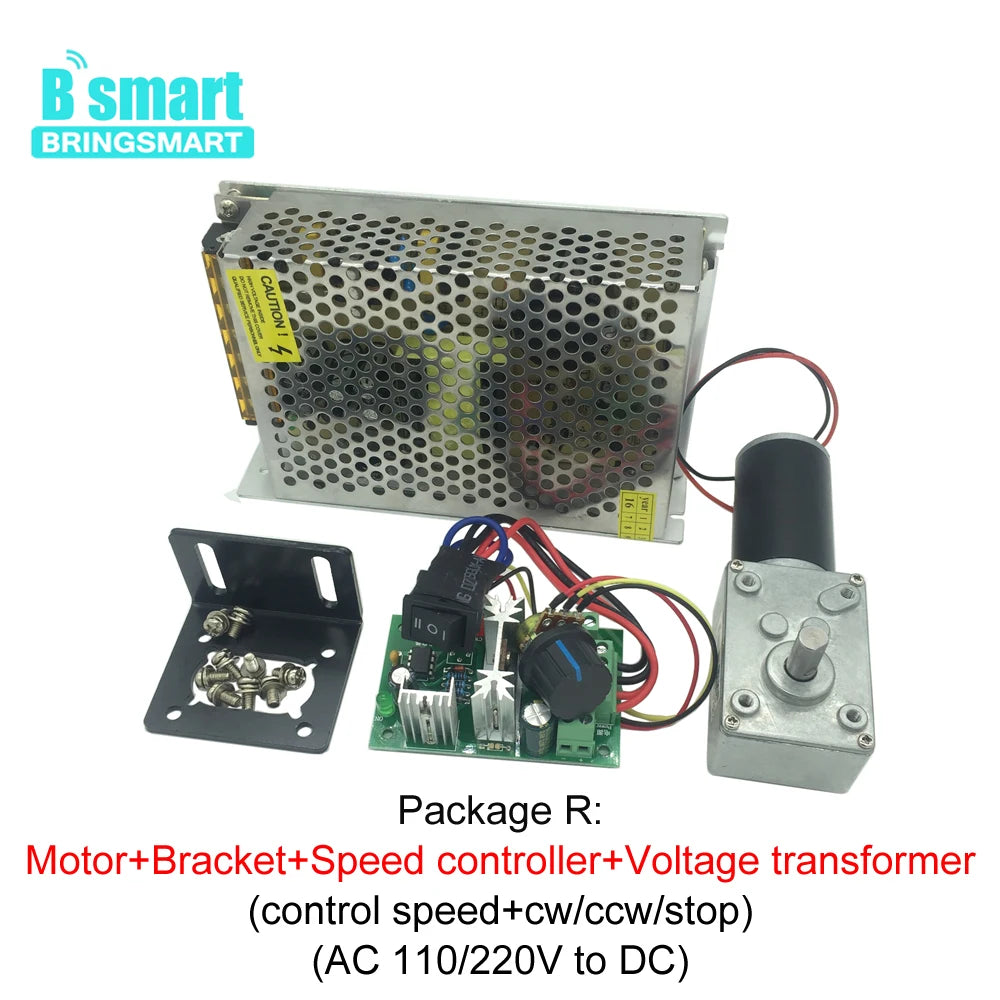 Worm Gear Motor 12V 24V Reversed 12-470rpm DC Motor High Torque 3.4-70kg Self-Lock For Curtain Machine Customized Home Equipment