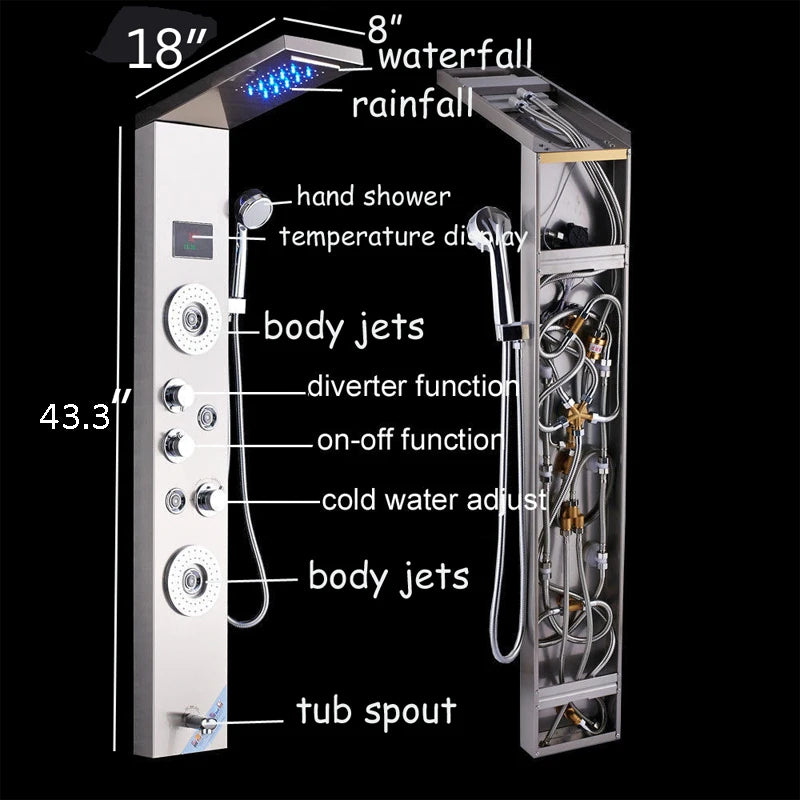LED Duschsystem mit Temperaturanzeige - Regendusche Set mit Massage & SPA Funktion