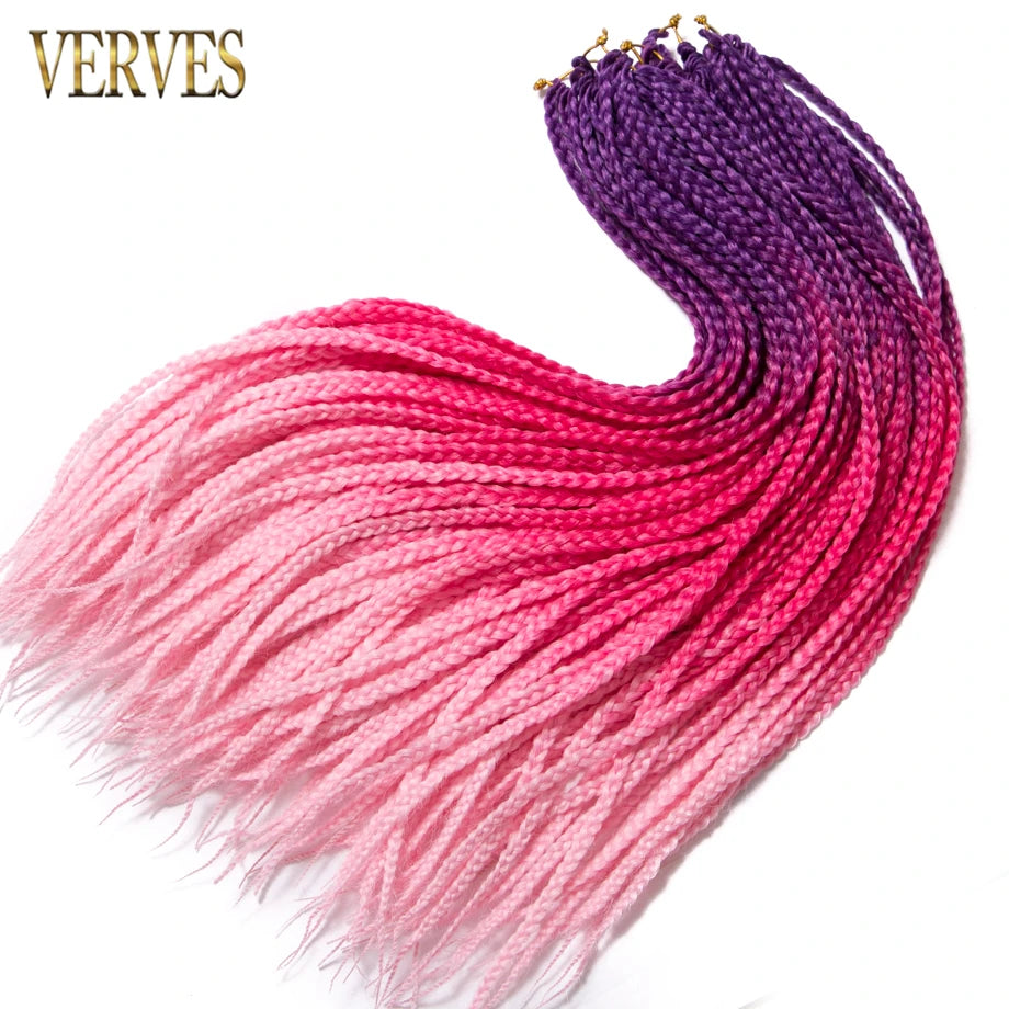 VERVES Crochet Braids Sintetice 24 inch Box Braid 22 Rădăcini/Buc Extensii de Păr Ombre Împletitură de Păr Fibră Călduroasă Împletitură Vrac Roz, Negru