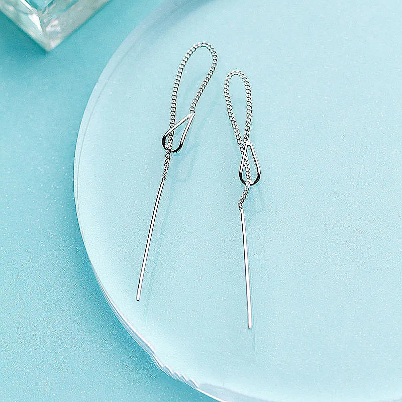 INZATT 925 Sterling Silber 6,3cm Lange Quasten-Ketten Bar Hängende Tropfen Ohrringe für Frauen Mode Schmuck Hochzeitsgeschenk