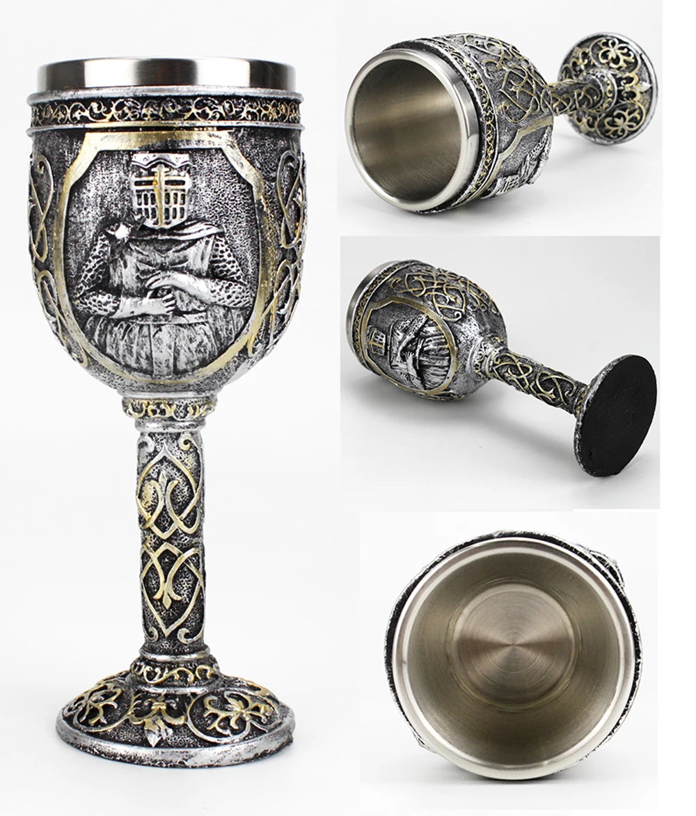 Gothic Wine Goblet Contain Dragon Claw Viking Skeleton Retro Stainless Steel&Resin Wine Glass BEST Halloween Gifts Bar Drinkware