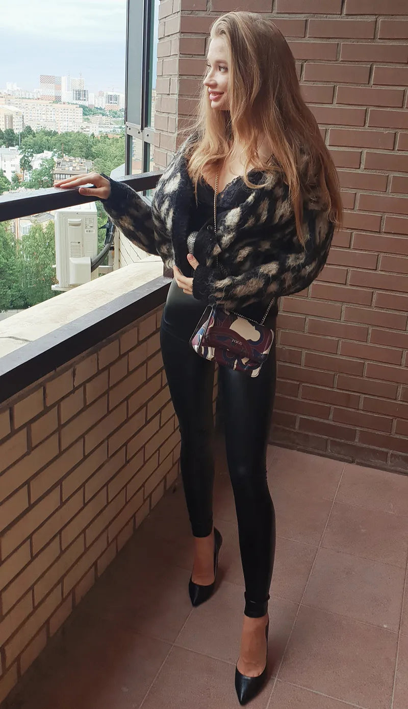 BIVIGAOS Mode PU-Leder Leggings - Hohe Taille, Fleece, S-XL