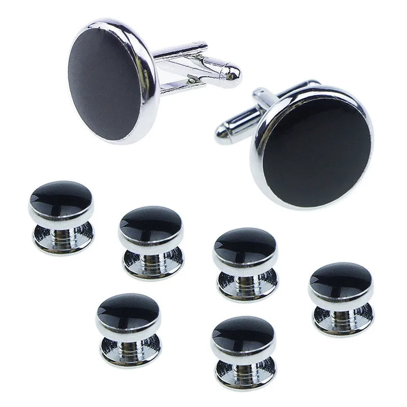 Pinksee 8pcs/set Luxury Fashion Round Plated Cufflinks Arm Buttons for Men Business Shirts Cufflinks Wedding Jewelry Запонки