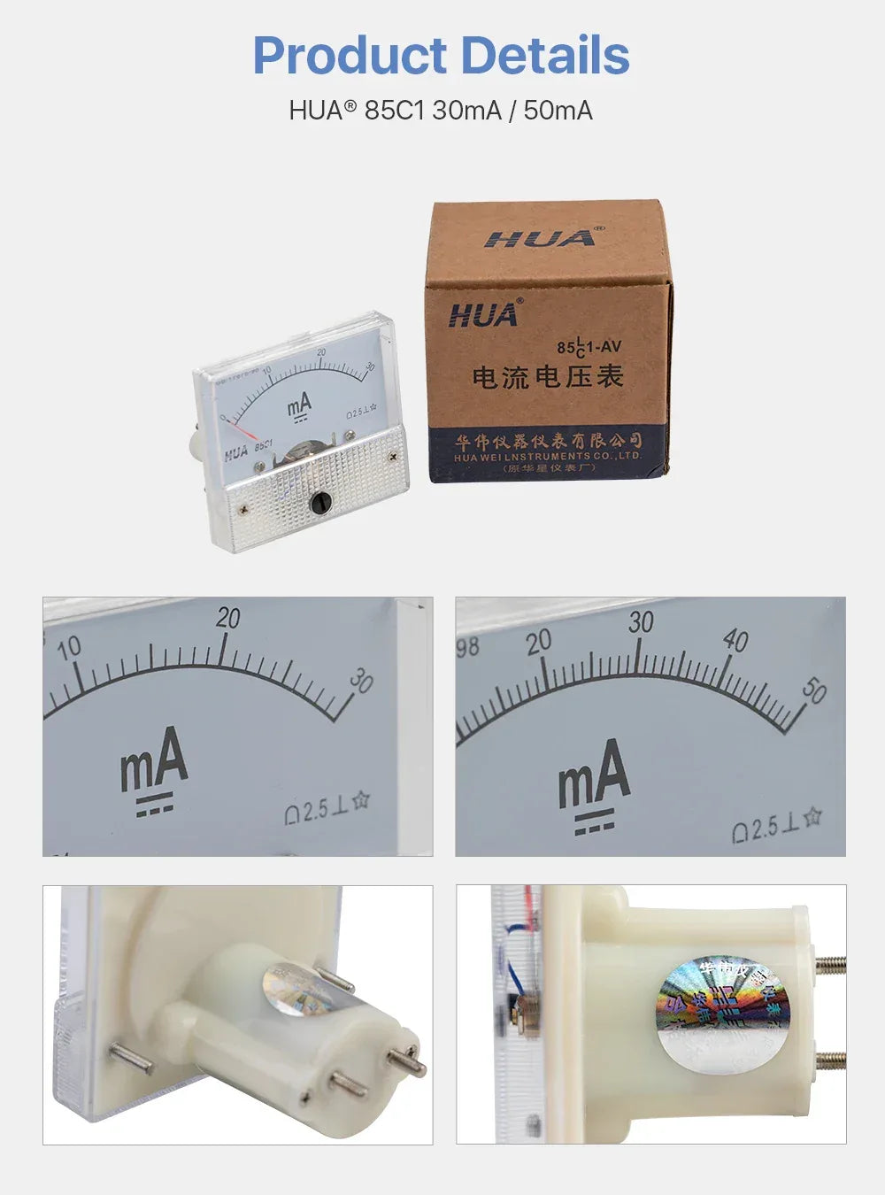 Cloudray 30mA 50mA Amperemeter HUA 85C1 DC 0-30mA 0-50mA Analog Amp Panel Meter Strom für CO2 Laser Gravur Schneid Maschine - Golden Bridge Store