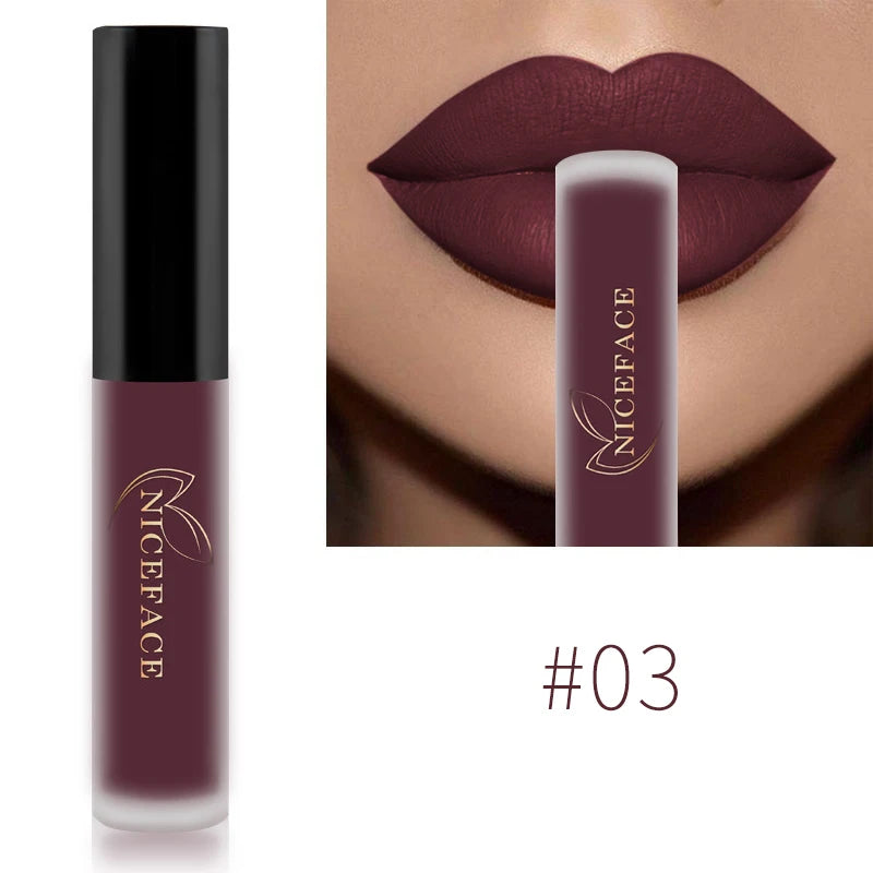 NICEFACE Matte Liquid Lipstick Waterproof Long Lasting Lip Gloss Tint elegant Red Nude Purple Metallic Lipsticks Makeup Cosmetics