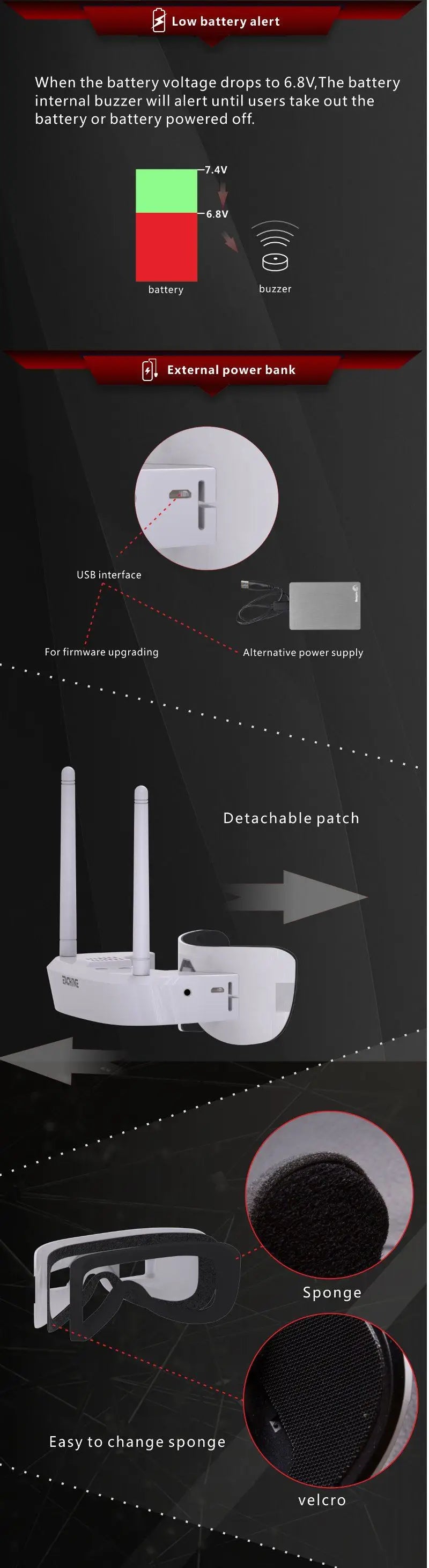 Ochelari FPV 2025 - Eachine EV100 720*540 5.8G 72CH pentru drone RC