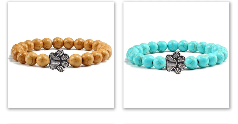 Natürlich Matt Schwarz Lava Vulkanstein: Reliatonny Pfoten Druck Armband Homme Femme - Haustier Gedenkstätte Katze Hund Liebhaber Schmuck Unisex Strand