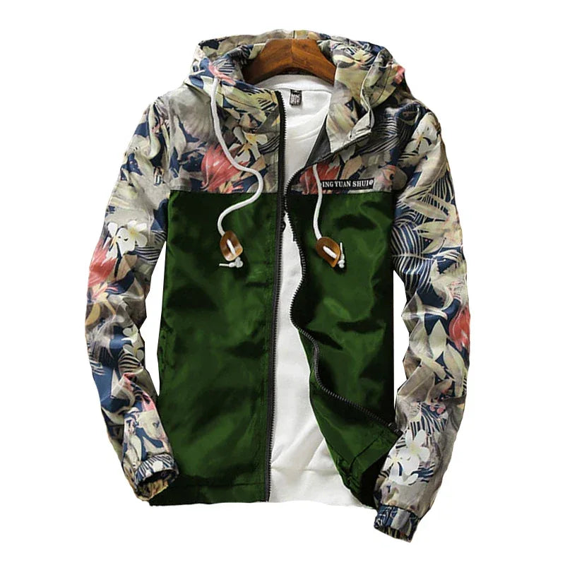 Windbreaker Jackets Mens Hooded Jacket Sportswear Bomber Jacket Fashion Light Weight Flowers Casual Mens jackets Coats Outwear - Golden Bridge Store