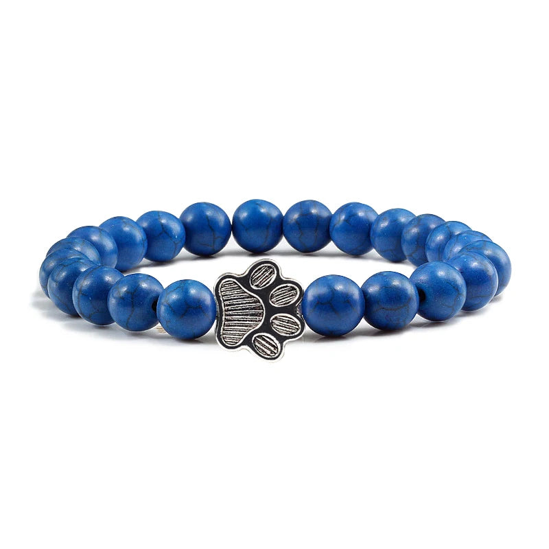 Natürlich Matt Schwarz Lava Vulkanstein: Reliatonny Pfoten Druck Armband Homme Femme - Haustier Gedenkstätte Katze Hund Liebhaber Schmuck Unisex Strand