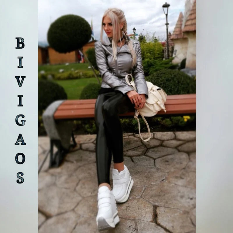 BIVIGAOS Mode PU-Leder Leggings - Hohe Taille, Fleece, S-XL