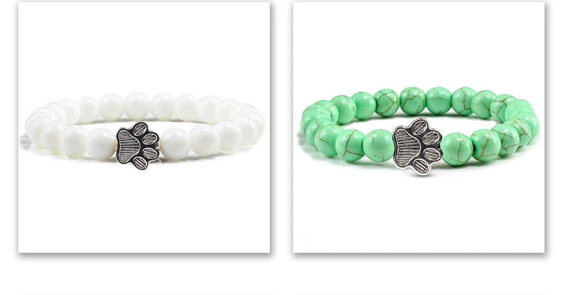 Natürlich Matt Schwarz Lava Vulkanstein: Reliatonny Pfoten Druck Armband Homme Femme - Haustier Gedenkstätte Katze Hund Liebhaber Schmuck Unisex Strand