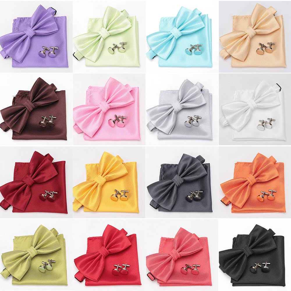 Mens Tie Set Bowtie Cravat Cufflinks Fashion Butterfly Party Wedding Bow Ties for Men Girls Candy Solid Color Bowknot Wholesale