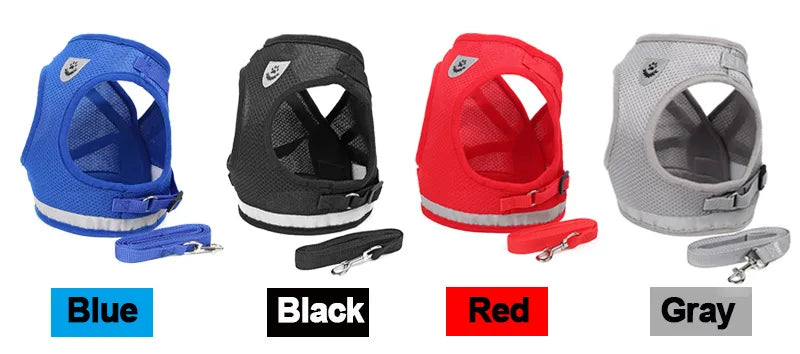 Set reflectorizant de ham și lesă pentru pisici, plasă de nailon, vestă pentru câini, ham, lese, haine pentru animale de companie pentru câini mici, Yorkshire Terrier, Pug