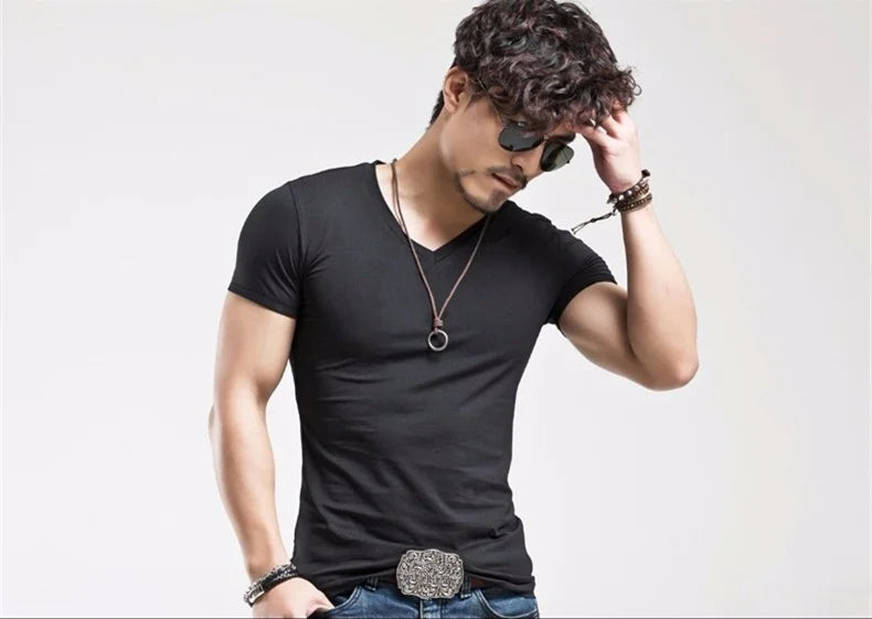 MRMT V-Neck T-Shirt - 10 Farben S-5XL Gestrickt Baumwolle