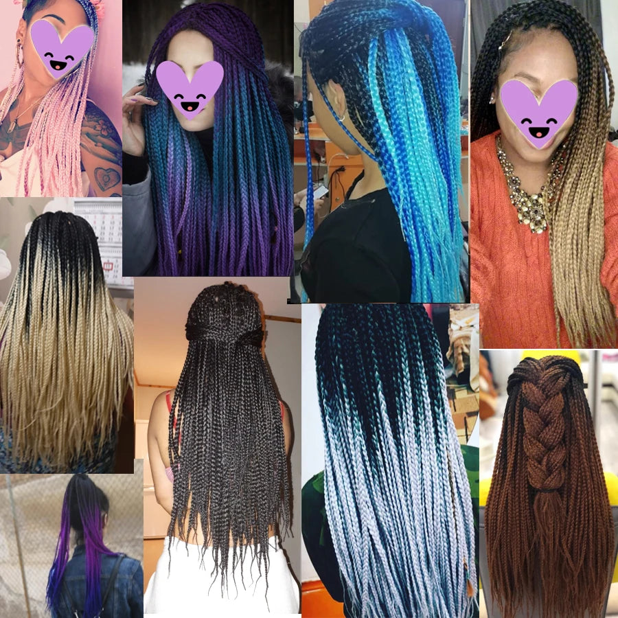 VERVES Crochet Braids Sintetic 24 inch Box Braid 22 Rădăcini/Buc Extensii de Păr Ombre Împletit Fibră Călduroasă Împletitură Vrac Roz, Negru